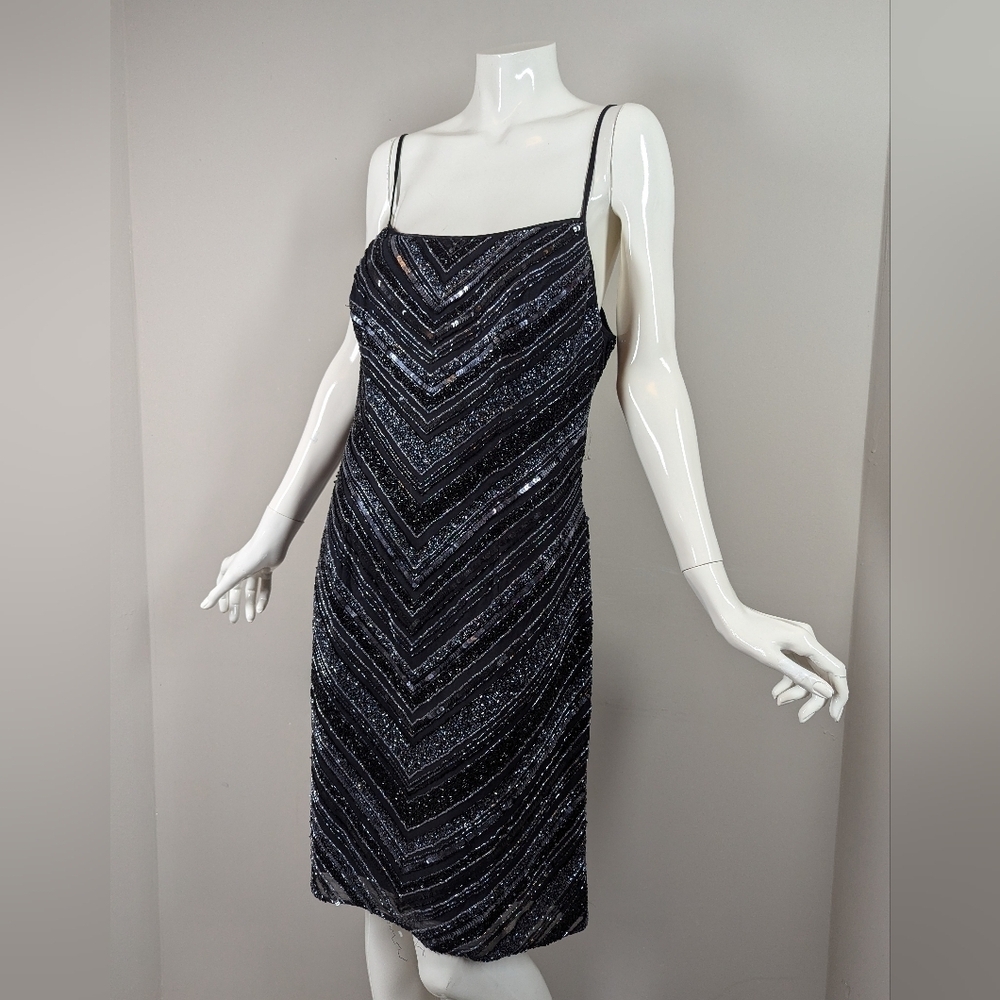 Scala Black and Silver Beaded Midi Slip Dress